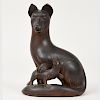 Japanese Carved Wood Model of a Fox and Pup