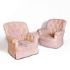 Pair of Tufted Linen Upholstered Club Chairs 