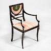 Regency Style Black Painted and Caned Armchair