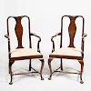 Pair of Queen Anne Style Mahogany Armchairs
