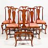 Set of Six Queen Anne Style Walnut Dining Chairs