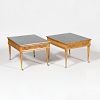 Pair of Modern Brass-Mounted Wood Low Tables