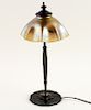 TIFFANY BRONZE FAVRILE GLASS TABLE LAMP MARKED