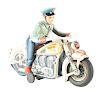 Japanese Tin Litho Battery Operated Police Man On Motorcycle. 