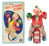 Tin Litho Battery Operated Tric Cycling Clown.