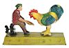 Tin Litho Wind Up Pre-War Japanese Man Feeding Rooster.
