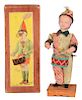 Large Celluloid Pre-War Japanese Wind Up Drumming Clown.