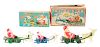 Lot of 3: Tin and Celluloid Wind Up Santa Sleighs.