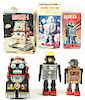 Lot Of 3: Japanese Tin Litho Battery Operated Robots in Boxes. 
