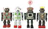 Lot Of 4: Japanese Tin Litho Battery Operated Robots. 
