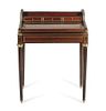 A French Empire Style Brass Brass Banded Mahogany Ladies Writing Desk, Height 34 x width 25 1/2 x depth 16 inches.