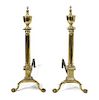 A Monumental Pair of Chippendale Style Brass Andirons, Height 35 1/2 inches.