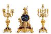 Louis XV style bronze and marble clock garniture