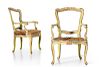 A pair of Italian Rococo style painted armchairs