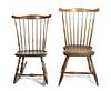 Two American Oak Windsor Chairs, Height of tallest 36 1/2 x width 21 x depth 15 inches.