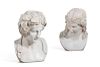 A pair of Classical style carved marble busts