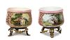A Pair of Sevres Style Porcelain and Gilt Bronze Mounted Vases, Height 8 1/2 x diameter 9 inches.