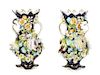 A Pair of Continental Floral Encrusted Twin Handle Porcelain Vases, Height 9 1/2 inches.
