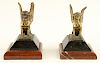 PAIR 19TH C. GILT BRONZE MARBLE SPHINX BOOKENDS