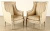 PAIR FRENCH CARVED UPHOLSTERED BERGERE CHAIRS