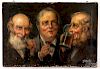 Oil on canvas of three men drinking