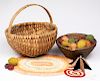 Rye straw basket with beaded fruit, etc.