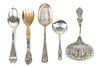 A Collection of Five Silver Serving Items, Length of longest 8 1/2 inches.