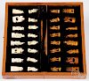 Japanese carved ivory chess set with board