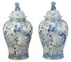 Pair Blue and White Chinese Temple Jars