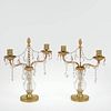 Pair signed Parisian crystal and bronze candelabra