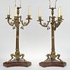 Pair Louis Philippe bronze 3-light candelabra lamps