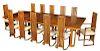 Frank Lloyd Wright Style Dining Table, 12 Chairs