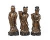 A Set of Three Chinese Carved and Painted Wood Figures of Immortals Height of tallest 12 inches.