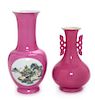 * Two Pink Glazed Porcelain Vases Height of taller 10 inches.