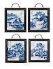 * A Set of Four Blue and White Porcelain Rectangular Plaques Height of each 10 1/2 inches.