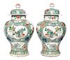 A Pair of Famille Verte Porcelain Jars and Covers Height 17 3/4 inches.