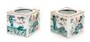 * A Pair of Famille Rose Porcelain Square Brush Pots, Bitong Height of larger 2 1/2 inches.