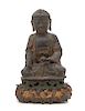 A Parcel Gilt Bronze Figure of Shakyamuni Buddha Height 12 inches.