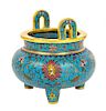 A Cloisonne Enamel Tripod Incense Burner Height 4 3/4 inches.