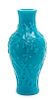 * A Turquoise-Blue Olive-Shaped Peking Glass Vase Height 10 inches.