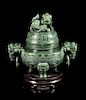 * A Spinach Jade Tripod Censer Height 7 inches.