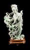 * An Apple Green and Pale Celadon Jadeite Figure of a Female Immortal Height 10 inches.