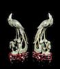 * A Pair of Spinach Jade Figures of Pheasants Height of each 11 inches.