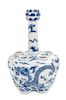 * A Chinese Export Blue and White Porcelain Vase Height 10 inches.