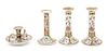 * Four Chinese Export Canton Famille Rose Porcelain Candlesticks Height of tallest 7 1/8 inches.