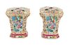 * A Pair of Chinese Export Gilt Decorated Rose Medallion Flower Vases Height of each 8 1/4 inches.