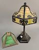 Panel shade table lamp on granite base along with an extra small shade. ht. 25 1/2 in. Provenance: From an estate in Lloyd Harbor, L...