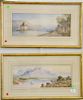 Pair of Edward Richardson (1810-1874) watercolors, Castle on Island in the middle of the river and Sunset Mountainside, one signed E...