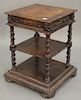 Oak three tier stand with drawer. ht. 31 in., top: 22" x 22" Provenance: From an estate in Lloyd Harbor, Long Island, New York