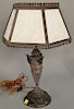 Lamp with lithophane panel shade, six sided. ht. 17 in., dia. 11 1/2 in.
